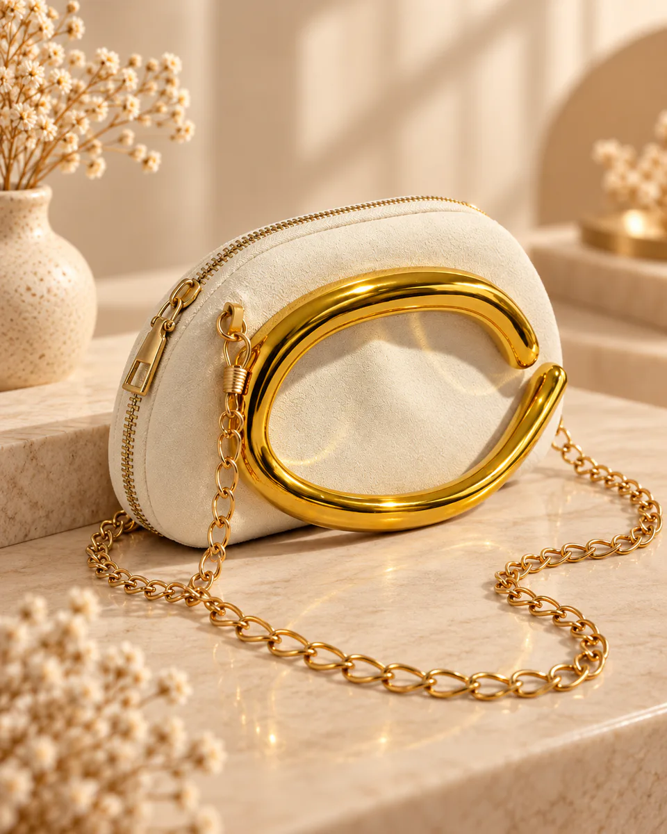 Mini Bolso Crema Asa Dorada Chic 🤍✨